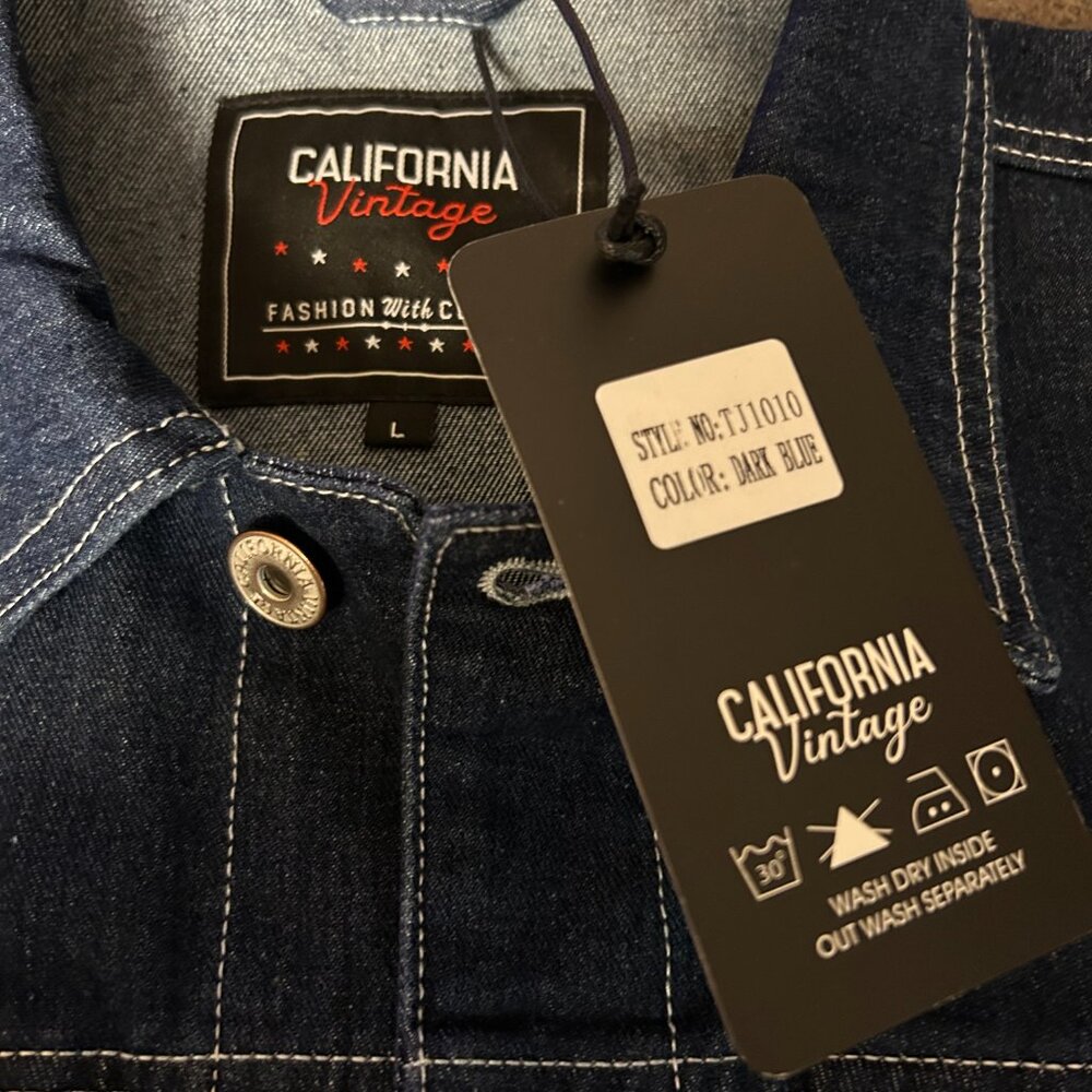California Vintage Denim Jacket – Men’s Large, Blue Classic Distressed, NWT